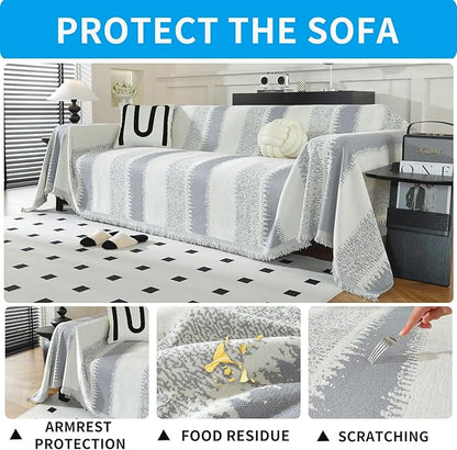 LUFEIJIASHI Boho Couch Covers for Sofa Non Slip Sofa Covers Washable Couch Covers for 3 Cushion Couch Sofa Pet Friendly Sectional Couch Cover Blanket Furniture Protector for Dogs (Grey, 71"x150")