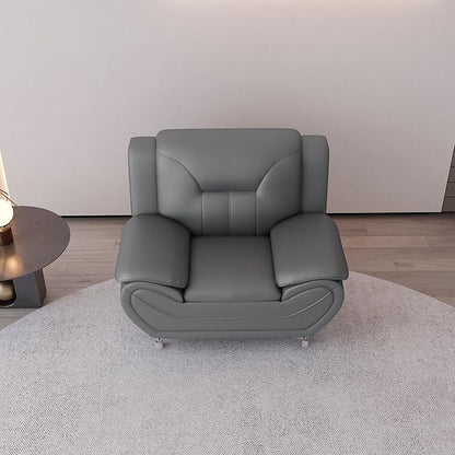 Container Furniture Direct Michael Modern Faux Leather Upholstered Stainless Steel Legs Living Room Sofa, Loveseat, Gray