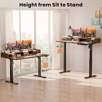 48x30 Inch Electric Standing Desk with Drawers & Widen Desktop, Thickened Desk Frame, Adjustable Height Sit Stand Up Table, Home Office Computer Desk with Cable Management, Rustic Brown