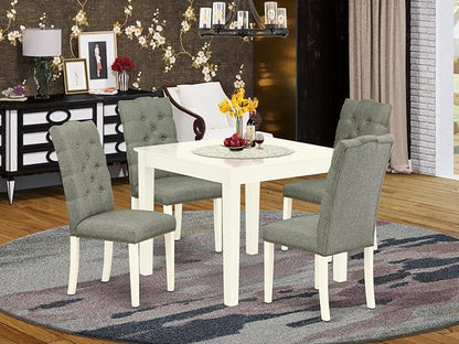 East West Furniture OXEL5-LWH-07 5 Piece Dining Room Table Set Includes a Square Kitchen Table and 4 Gray Linen Fabric Parsons Dining Chairs, 36x36 Inch, Linen White