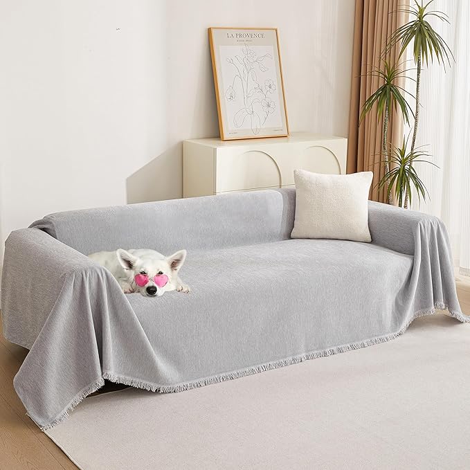 MYSKY HOME Sofa Cover for Dogs Washable for Sofa Boho Couch Cover Cover for Sofa Couch Cover Blanket Couch Cover Thick Durable Sectional Couch Covers Furniture Protector, 91"x 150", Light Gery
