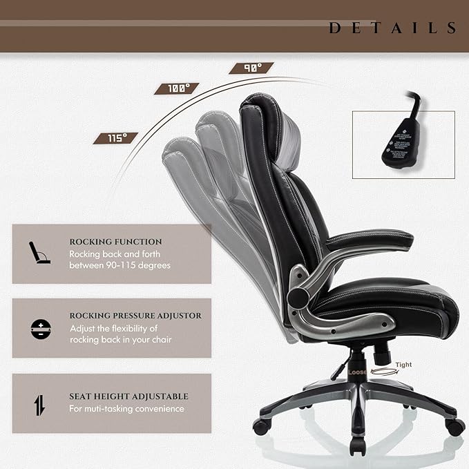 COLAMY Ergonomic Home Office Chair-Adjustable Lumbar Support for Extra Comfort, High Back Design with Padded Flip-up Arms for Adult Working, Study, Gaming (Black), 250lbs