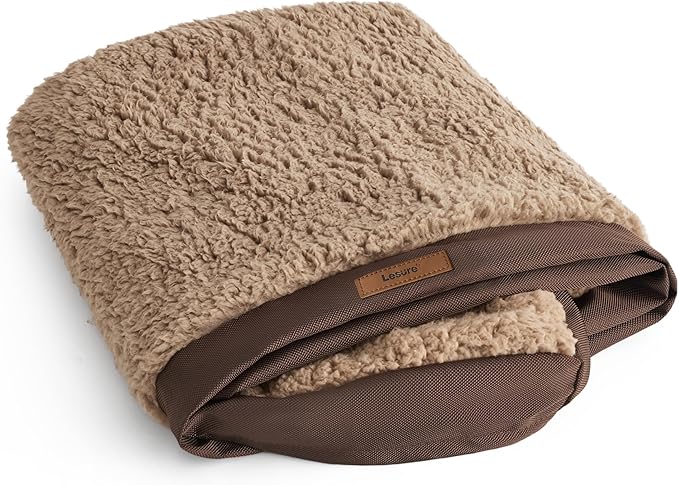 LE SURE XL Washable Dog Bed Cover Replacement Plush Fleece Cover for Orthopedic Egg Crate Foam Pet Mat 44x32x3 Inches, Brown