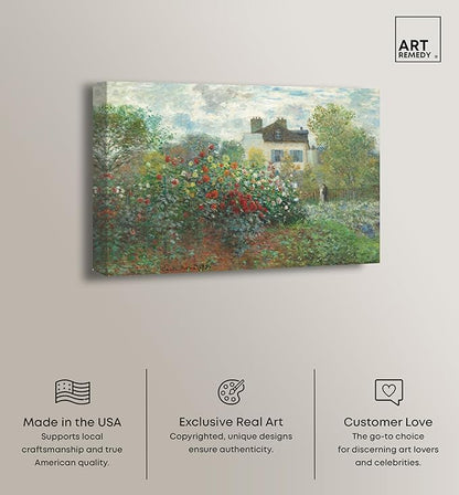 Art Remedy Monet-Garden With Dahlias Impressionism Classic Landscape Paintings Canvas Wall Art, Gallery Wrapped, 30"x45"