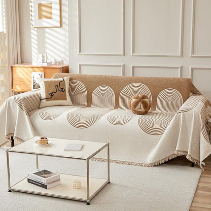 STACYPIK Modern Beige Geometric Couch Cover for Dog Boho Reversible Sofa Covers for 3 Cushion Couch Washable Furniture Protector Chenille Sofa Slipcover Loveseat Cover Multi-Use Throw Blanket-71X150IN
