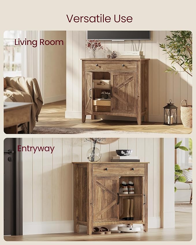 VASAGLE LIRY Collection - Buffet Cabinet, Coffee Bar Cabinet with a Drawer, Adjustable Shelf, Sideboard Storage with Cable Hole, Drawer Divider, Honey Brown UBBK341K01