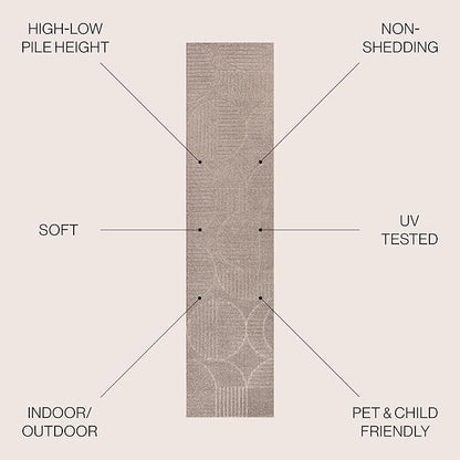 JONATHAN Y Nordby High-Low Arch Striped Indoor/Outdoor Runner Rug, 2x8, Taupe/Beige, for Patio, Backyard, Living Room, Bedroom, Office, Hose-Washable (SCN104D-28)