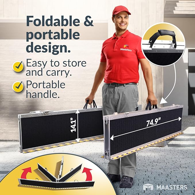 Wheelchair Ramp 12 Feet - Aluminum Long Portable Ramp - Loading Capacity 600 lbs - Portable 12 Foot Wheelchair Ramp with 2 Extra Support Leg