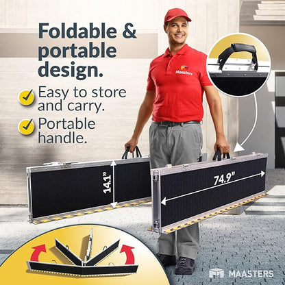 Wheelchair Ramp 12 Feet - Aluminum Long Portable Ramp - Loading Capacity 600 lbs - Portable 12 Foot Wheelchair Ramp with 2 Extra Support Leg