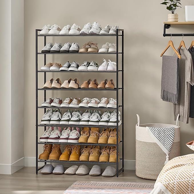 Shoe Rack for Closet, Metal Shoe Organizer, 8 Tier Garage Shoe Rack Max Holds 40 Pairs,Shoe Storage Shelf,Entryway, Black