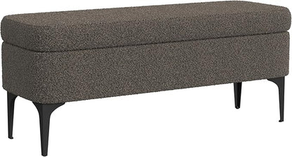 HomePop Upholstered Storage Bench with Metal Leg, 42" W, Dark Brown Boucle