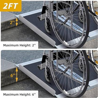 2FT Portable Wheelchair Ramp, Non-Slip Aluminum Folding Handicap Ramp for Home Steps, Stairs, Threshold and Doorways, Scooter Ramps, 800LBS Capacity