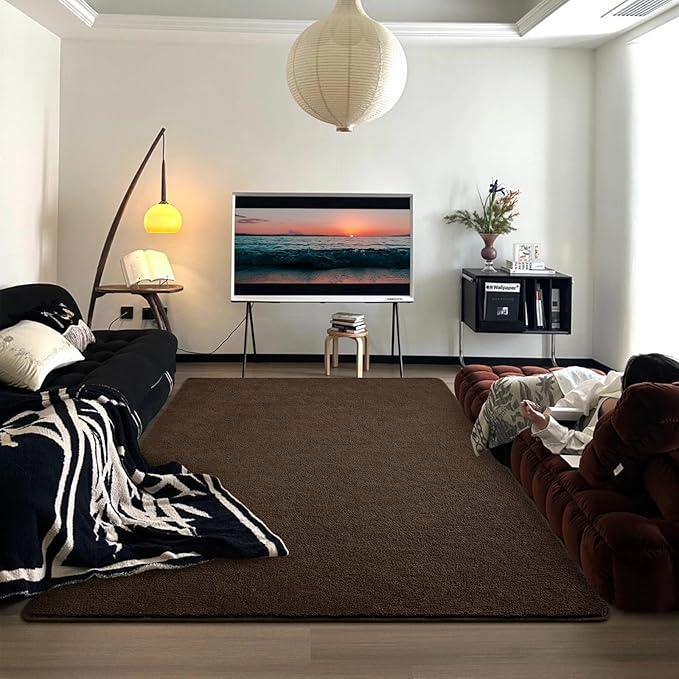 DweIke 5x7 Dark Brown Area Rugs for Bedroom, Super Soft Living Room Rug, Thickened Memory-Foam Throw Carpet, Non-Slip and Washable Carpets for Kids Boys Girls Room Dorm Nursery Home Decor