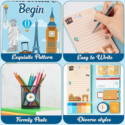 B1ykin Cute Sticky Notes Set - Let The Adventure Begin Self-Stick Notes Pad, 550 Sheets Writing Memo Pages Sticky Notepad for Teacher Appreciation Gifts, School Office Party Supplies (Begin Traveling)