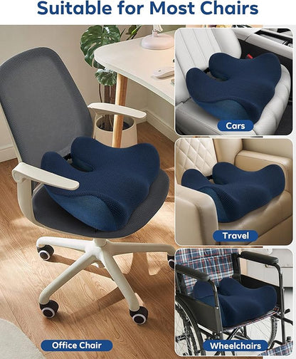 Feagar Seat Cushion - Office Chair Cushion for Hip, Sciatica & Tailbone Pain Relief - Memory Foam Pressure Relief Seat Cushion, Large Wrapped Design for Wheelchair, Car Seat & Long Sitting (Blue)