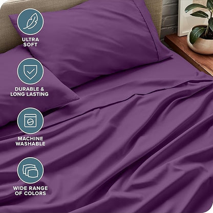 Bare Home Full XL Sheet Set - Luxury 1800 Ultra-Soft Microfiber Full Extra Long Bed Sheets - Double Brushed - Deep Pockets - Easy Fit - 4 Piece Set - Bedding Sheets & Pillowcases (Full XL, Plum)