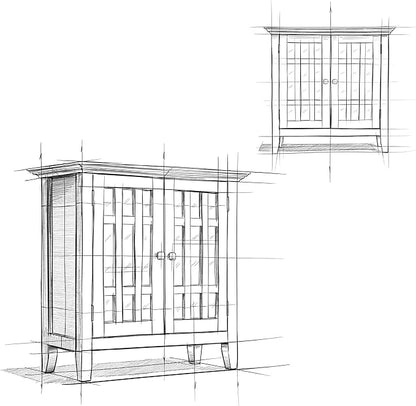 SIMPLIHOME Bedford Storage Cabinet - 32 inch Wide Solid Wood Low Media Cabinet in Farmhouse Grey, Transitional Console for Living Room, Entryway, or Dining Room with Glass Doors and Adjustable Shelves