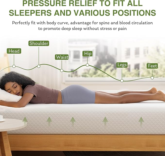 Twin XL Memory Foam Mattress, 12 Inch Bed Mattress in a Box with Cooling Green Tea Gel, Relieve Pressure with Medium Support, CertiPUR-US Certified, 80''L x 38''W, White