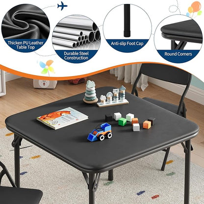 GarveeHome 3-Piece Kids Folding Table and Chairs Set, Toddlers Children's Activity Table and Chairs Set for Dining Room,Daycare,Classrooms