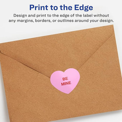 Avery Glossy White Heart Labels, Sure Feed Technology, 2-9/32" x 1-27/32", 300 Glossy White Labels, Print-to-The-Edge, Permanent Adhesive, Laser/Inkjet Printable