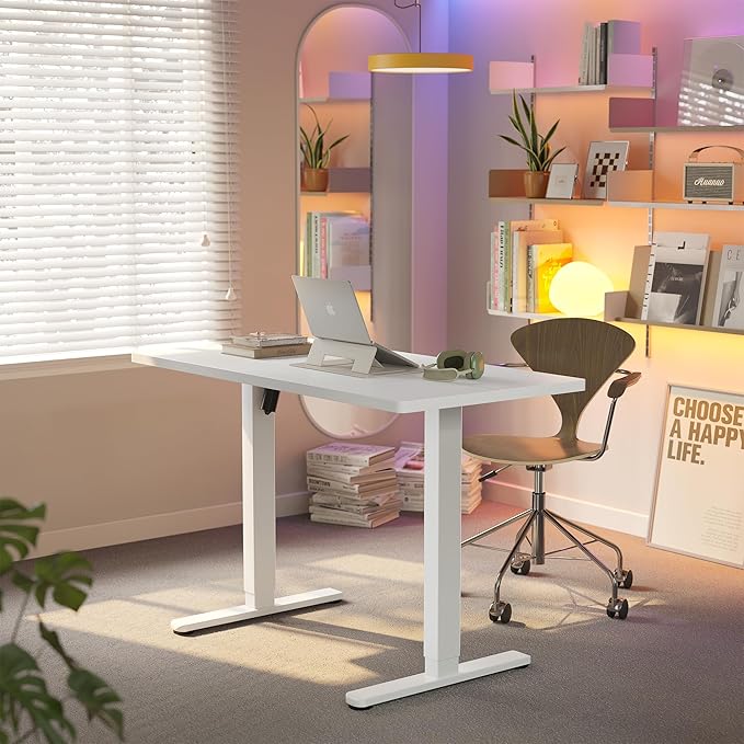 HUANUO Electric Standing Desk, 48 x 28 Inch Height Adjustable Computer Desk with Storage Bag, 4 Height Memory Settings, Sit Stand Up Desk for Home Office, White