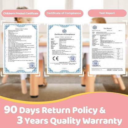 FUNLIO Kids Table and 4 Chairs Set for Ages 3-8, Height Adjustable Toddler Table and Chair Set, Easy to Wipe Arts & Crafts Table, for Classrooms/Daycares/Homes, CPC & CE Approved (5 pcs Set) - Pink