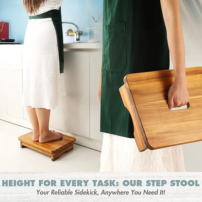 Wooden Step Stool, 3.5'' One Step Stool for Adults, Wooden Bedside Step with 550 Lbs Load Capacity, Heavy Duty/Portable/Nonslip/Durable Construction for Bedroom/Kitchen