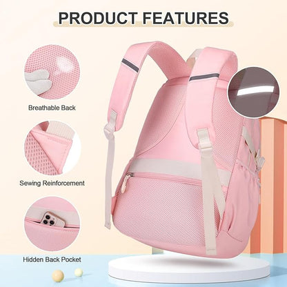 Backpacks for Girls, 3PCS School Backpack with Lunch Box Pencil Pouch for Teen Girls Kids Elementary Primary Middle High College School Bookbag Set （Pink）