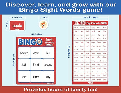 Bright Seed Sight Words Bingo Game for Kindergarten, Learn to Read Sight Word Cards, Word Games for Kids Ages 4-8, Bingo Sight Words Level 3&4, Laminated for Easy Clean