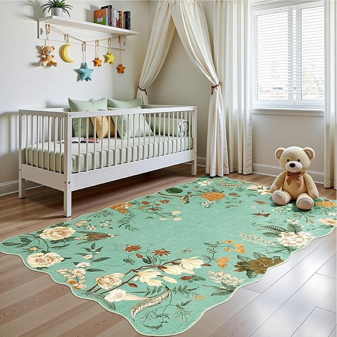 Rugflix 5x7 Floral Area Rug for Living Room, Bedroom, Machine Washable Rugs with Non-Slip Backing, Indoor Low Pile Carpet for Dining Room, Nursery, Kids Pet Friendly