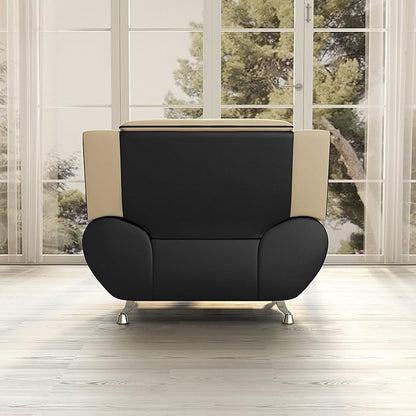 Container Furniture Direct Michael Modern Faux Leather Upholstered Stainless Steel Legs Living Room, Chair, Loveseat, Sofa, Persian Red
