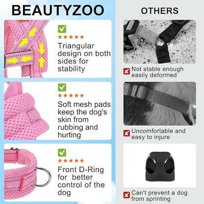 BEAUTYZOO Dog Harness Small Sized Dogs,2.0 Upgraded No Pull Front Adjustable Dog Harness and Leash Set,Escape Proof Soft Puppy Vest with Handle,Reflective Lightweight Step in Harness for Girl Boy Dogs