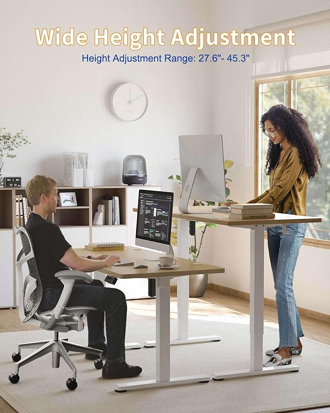 YIHAYO Electric Standing Desk, 48 x 24 Inches Stand Up Desk with Splice Board, Adjustable Height Desk, Computer Desk for Home Office, White Frame/Natural Top