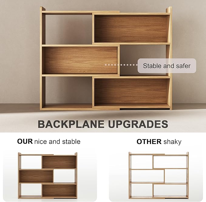 Open Shelf Low Bookcase,Wooden 4-Tier Floor Standing Expandable 25-47 inch Wide Bookcase,with Side Panels Frame for Home and Office