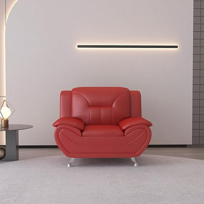 Container Furniture Direct Michael Modern Faux Leather Upholstered Stainless Steel Legs Living Room, Chair, Loveseat, Sofa, Black Camel