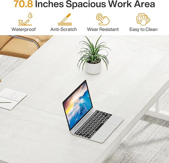Tribesigns 70.8-Inch Executive Desk, Large Computer Office Desk Workstation, Modern Simple Style Laptop Desk Study Writing Table Business Furniture for Home Office (White, 70.8 Inch)