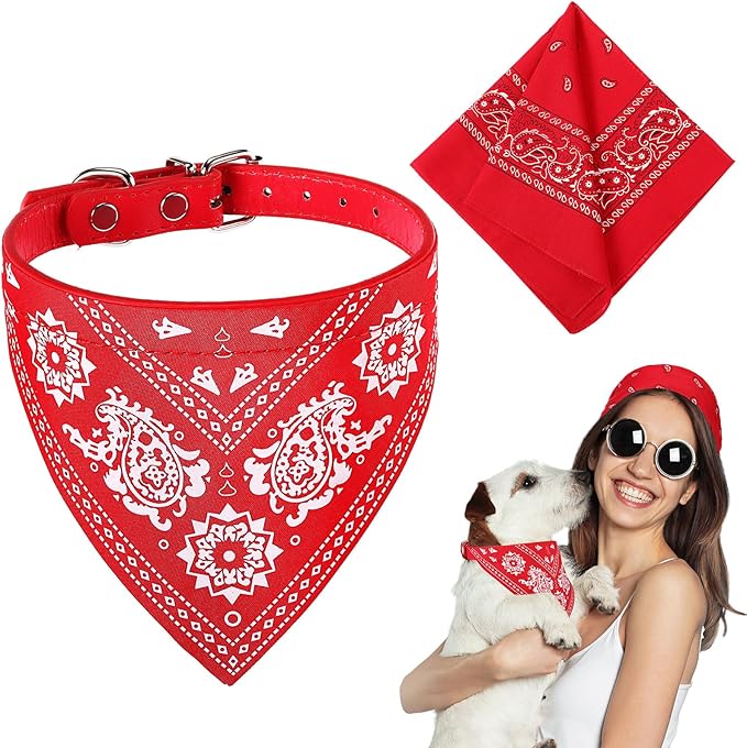 Cat Dog Bandana Collar & Owner Matching Paisley Pattern Bandana Women Headband Square Scarf Headwear Puppy Scarf for Small Dog Adjustable Cat Collar Triangle Neckerchief Handkerchief(Red)