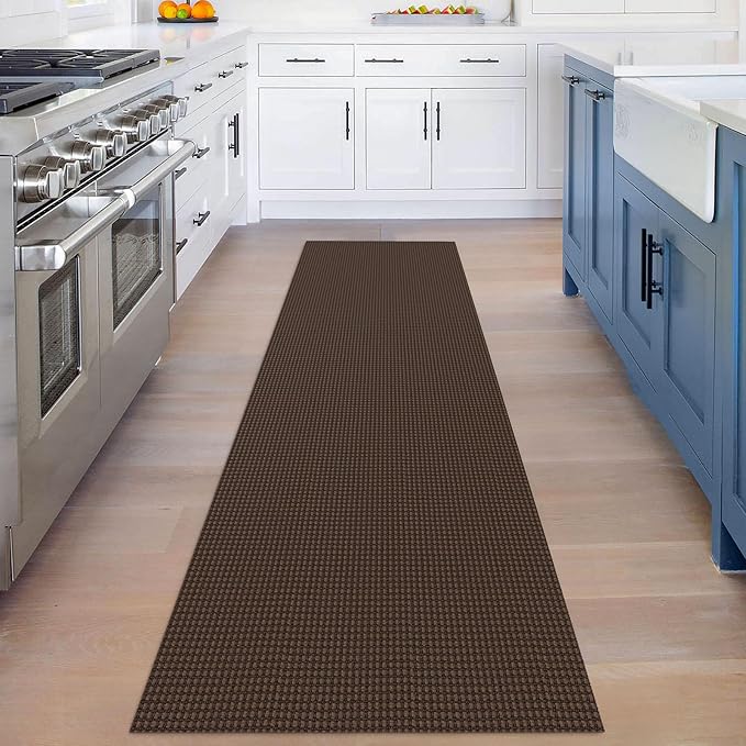 KOZYFLY Runners for Hallways 2.6x8 ft Washable Kitchen Runner Non Slip Rubber Backed Hall Runners Cotton Entryway Runner Rugs Floor Carpet for Indoor Backdoor Bedroom Kitchen, Reddish Brown/Coffee