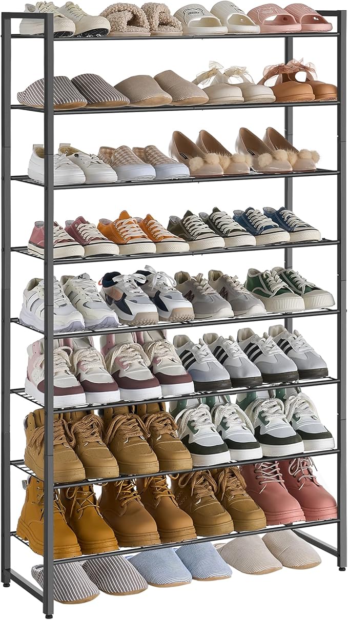 Shoe Rack for Closet, Metal Shoe Organizer, 8 Tier Garage Shoe Rack Max Holds 40 Pairs,Shoe Storage Shelf,Entryway, Black
