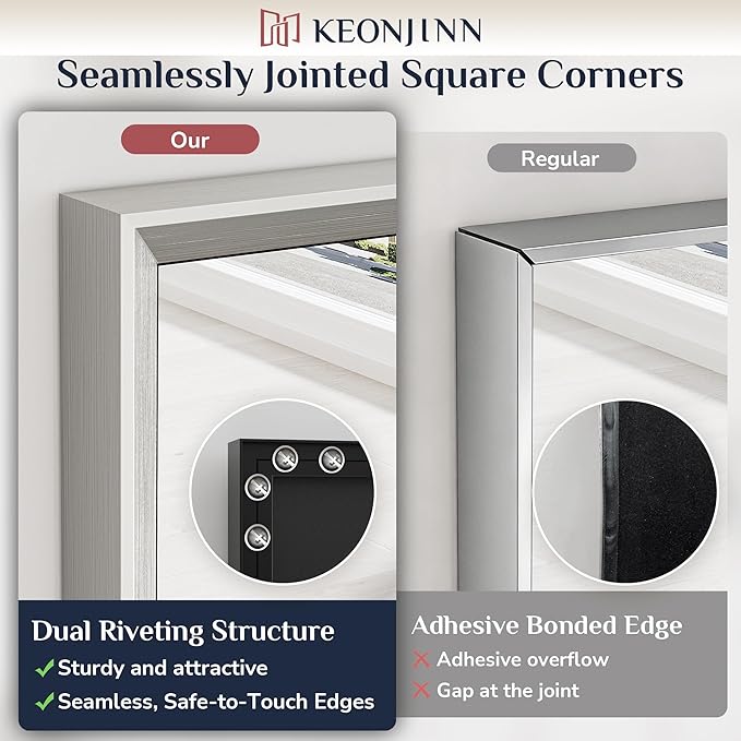 Keonjinn 36 x 36 Inch Brushed Nickel Bathroom Mirrors for Over Sink, Beveled Rectangle Framed Mirror for Wall, Farmhouse Bathroom Vanity Mirror, Square Corner, Tempered Glass