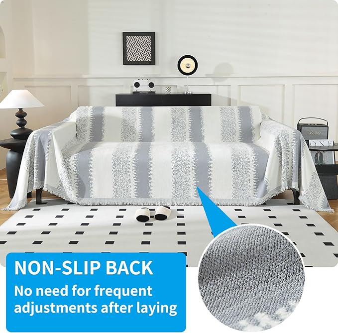 LUFEIJIASHI Boho Couch Covers for Sofa Non Slip Sofa Covers Washable Couch Covers for 3 Cushion Couch Sofa Pet Friendly Sectional Couch Cover Blanket Furniture Protector for Dogs (Grey, 91"x150")