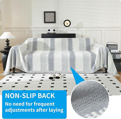 LUFEIJIASHI Boho Couch Covers for Sofa Non Slip Sofa Covers Washable Couch Covers for 3 Cushion Couch Sofa Pet Friendly Sectional Couch Cover Blanket Furniture Protector for Dogs (Grey, 91"x150")