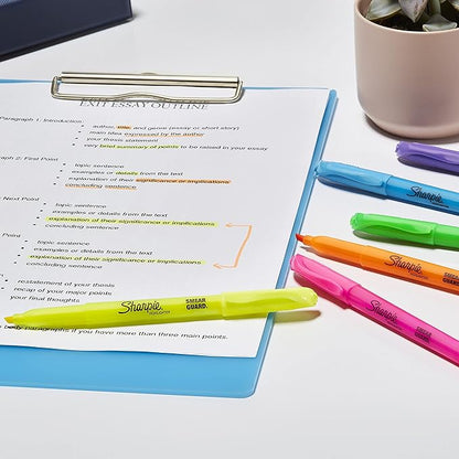 Sharpie Pocket Highlighters, Chisel Tip, Quick Dry, Assorted Fluorescent Colors, 12 Count - For Studying, Note-Taking, School, College, Office, Student & Teacher Supplies