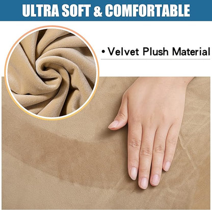Smiry Velvet Seat Covers for Dining Room Chair Set of 2, Stretch Fit Removable Washable Chair Seat Cushion Protector Slipcovers with Ties, Beige