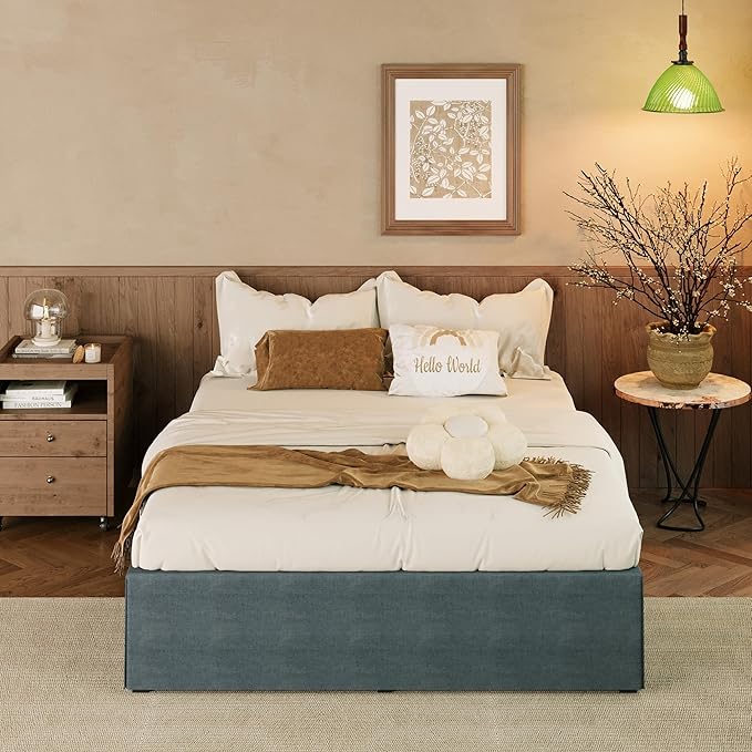 EMODA 14 Inch Full Size Bed Frame with Skirt Cover, Heavy Duty Metal Platform No Box Spring Needed, Easy Assembly Noise Free