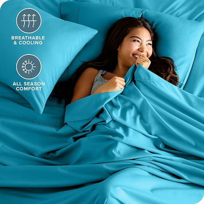 Bare Home Twin XL Sheet Set - College Dorm Size - Luxury 1800 Ultra-Soft Microfiber Twin Extra Long Bed Sheets - Deep Pockets - Easy Fit - Extra Soft - 3 Piece Set - Bed Sheets (Twin XL, Aqua)