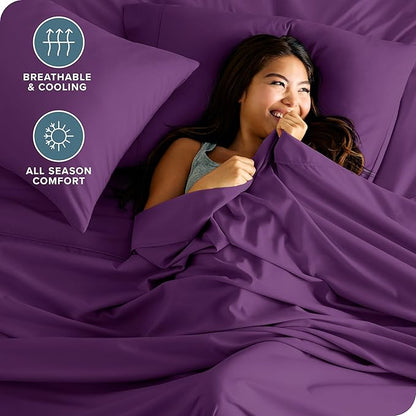 Bare Home California King Sheet Set - 1800 Ultra-Soft Microfiber Cal King Bed Sheets - Double Brushed - Deep Pockets - Easy Fit - 4 Piece Set - Bed Sheets (California King, Plum)