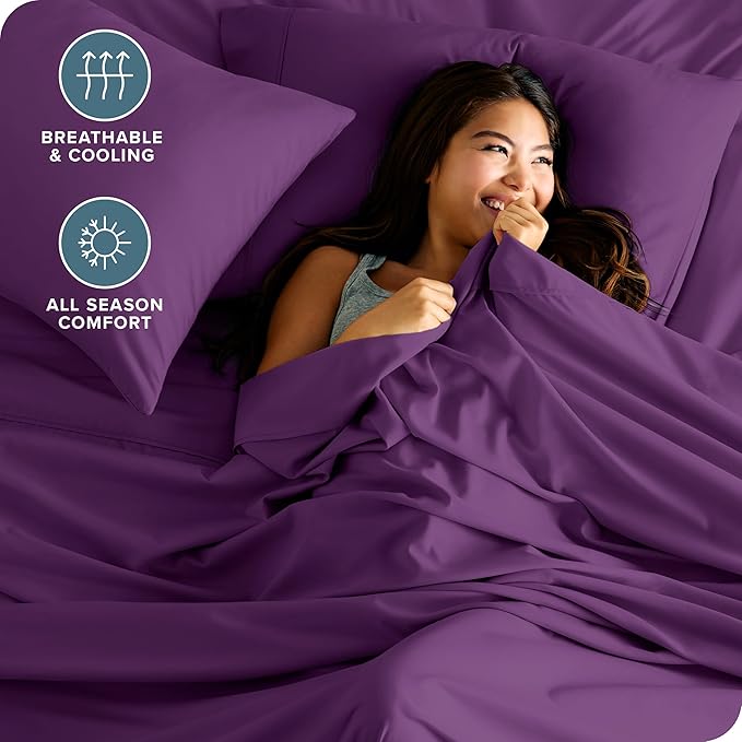 Bare Home King Sheet Set - Luxury 1800 Ultra-Soft Microfiber King Bed Sheets - Double Brushed - Deep Pockets - Easy Fit - 4 Piece Set - Bedding Sheets & Pillowcases (King, Plum)