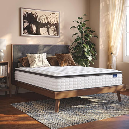 Vesgantti Queen Mattresses, 10 Inch Hybrid Pillow Top Queen Size Mattress in a Box, Memory Foam Pocket Coils Innerspring Mattresses, Fiberglass Free, Pressure Relief, Medium Firm Plush Feel