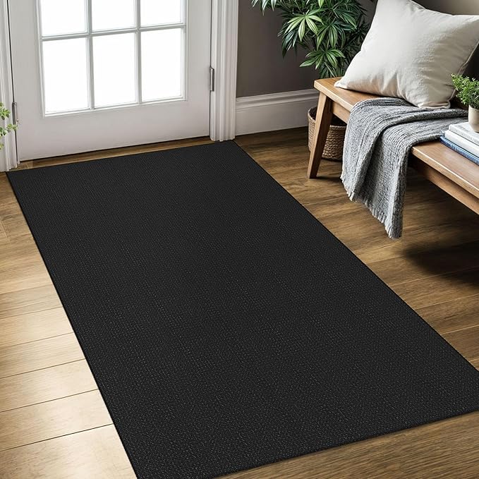 KOZYFLY Rugs for Entryway 3x5 ft Washable Area Rug Non Slip Rubber Backed Entry Rug Woven Indoor Door Mat Cotton Kitchen Rugs Floor Carpet for Entryway, Foyer, Backdoor, Black/Dark Grey
